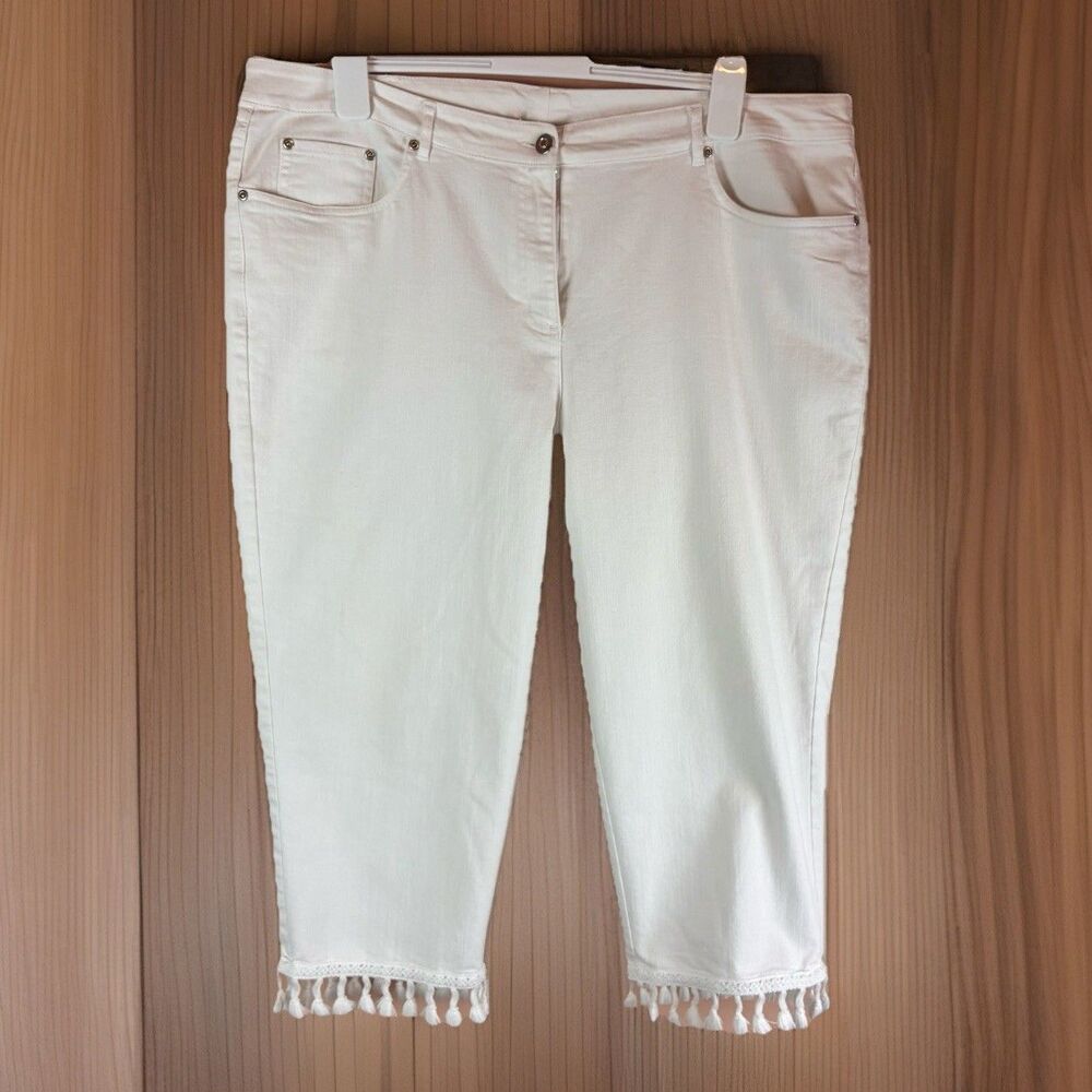 Ruby Rd Woman Plus Size White Cropped Jeans Tassels Size 20W